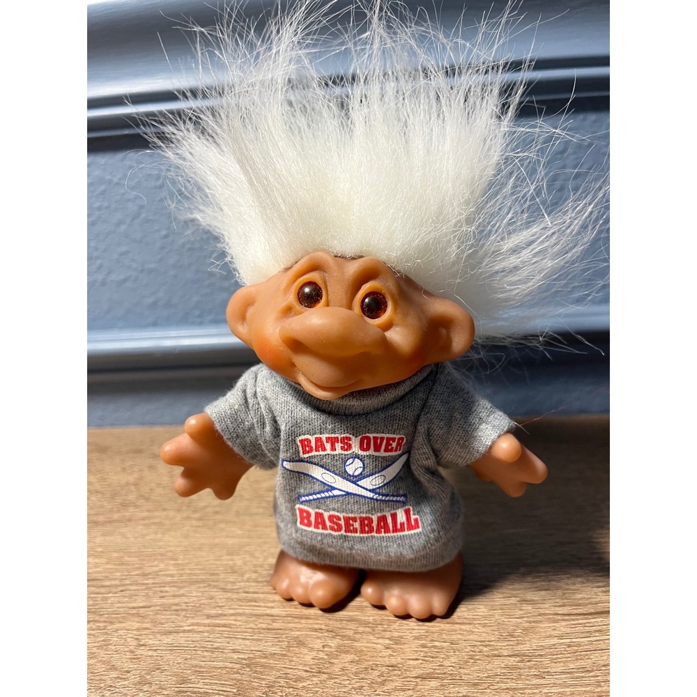 1986 DAM Troll Doll White Hair Baseball "Bats Over Baseball" T-Shirt Vintage Toy